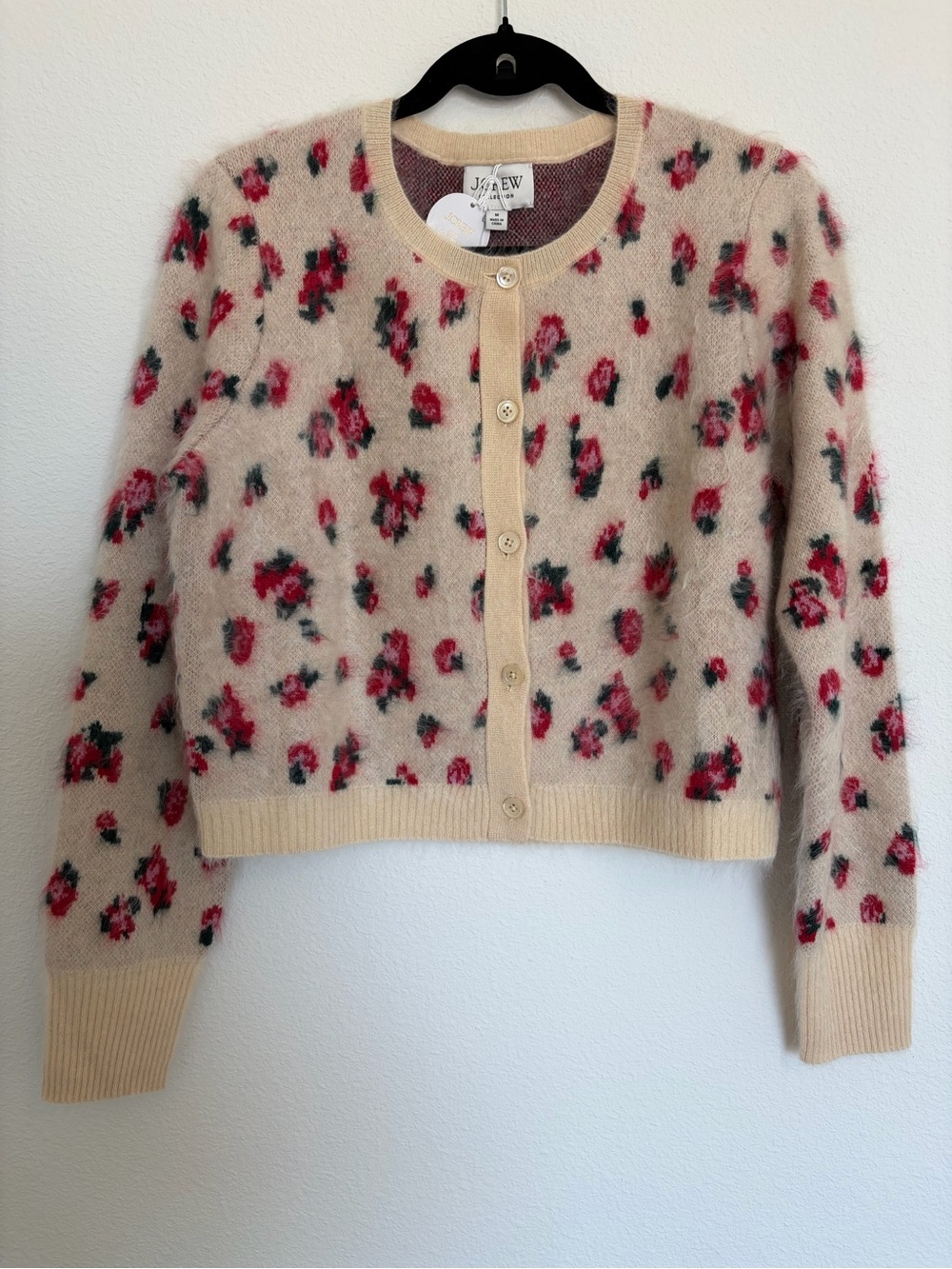 J Crew Brushed Cashmere cropped cardigan in blurry floral - Picture 3 of 7